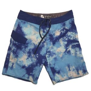 Volcom Saturate Mod Tech Board Shorts Mens 27 Blue Tie Dye 7" Inseem Swim Trunks
